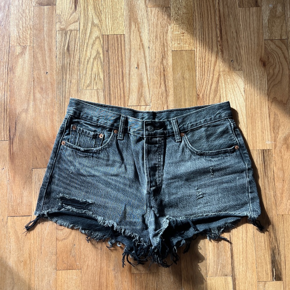 Levi Distressed Black Denim Shorts